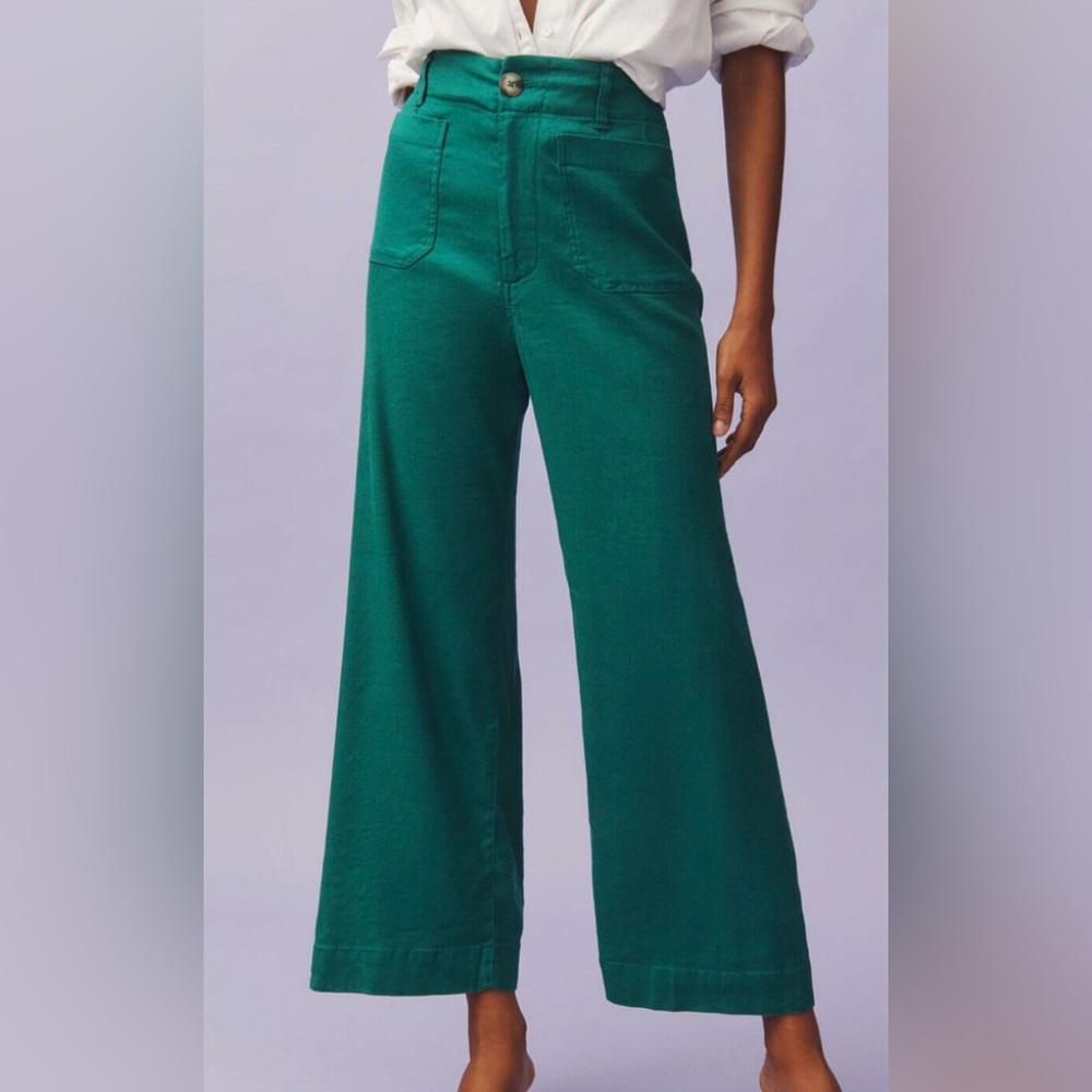 Anthropologie Maeve The Colette linen blend wide leg cropped pants